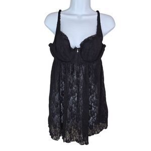 Cacique Black Lace Babydoll Nighty Lingerie Size 18/20
